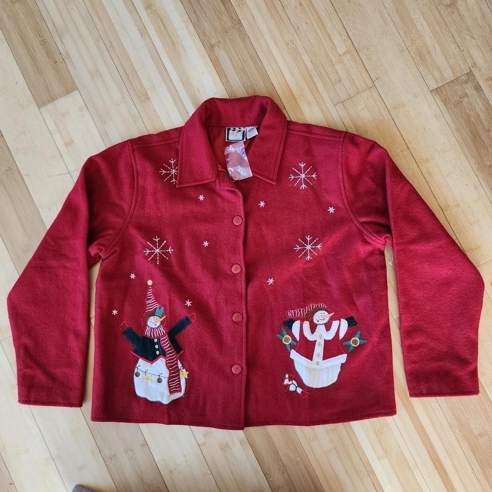 NWT Take Two Vintage Red Snowman Wool Blend Shirt Jacket Shacket Women's XL New